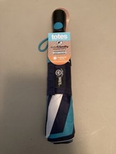 Totes Auto Open Folding Umbrella 41"-42" Black White and Turquoise x
