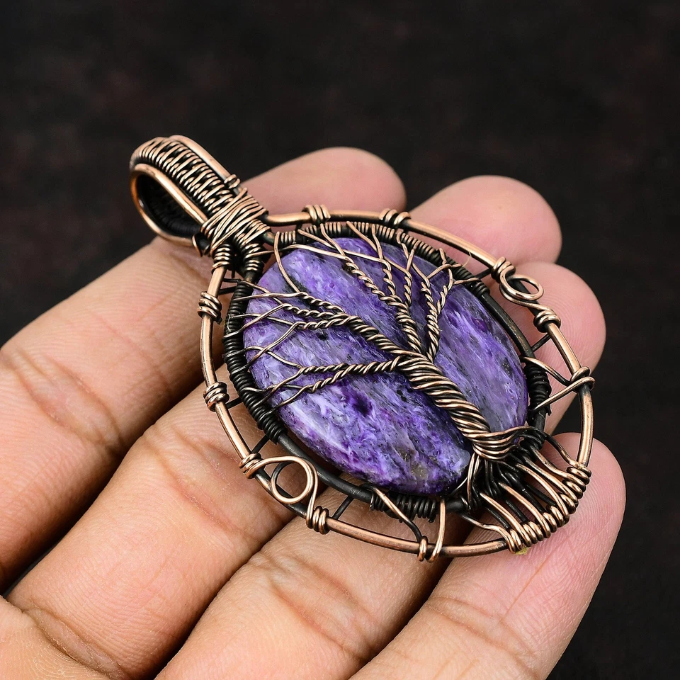 Charoite ruso cobre regalo para dama de honor alambre envuelto árbol de la vida 2,83" Foto 2 de 4