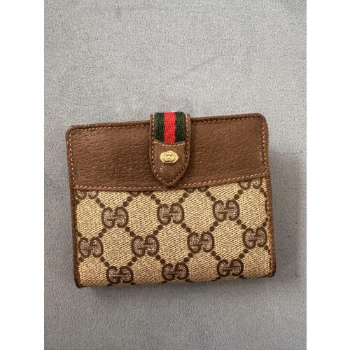 Portefeuille compact double pli GUCCI Web Stripe GG Supreme cuir marron 2326