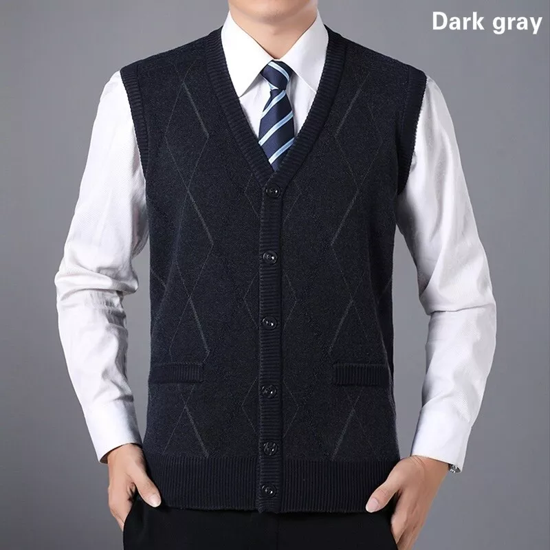 Mens Knit Vest Tank Top Buttons Sleeveless Sweater Slim | eBay