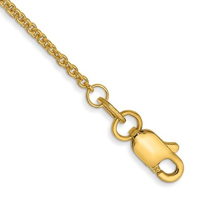 14K Yellow Gold 1.4mm Round Open Link Cable with Lobster Clasp Anklet 9''