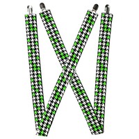 Buckle-Down Suspenders, Houndstooth Black White Neon Green 1.5-Inch (Us Import)