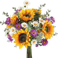 CEWOR Artificial Sunflowers Fake Cemetery Flowers for Grave Bouquet with Sunflow