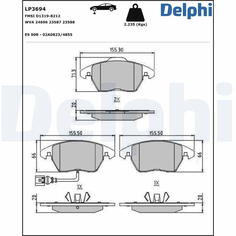 Plaquettes de frein DELPHI LP3694 anti-bruit pour un freinage silencieux