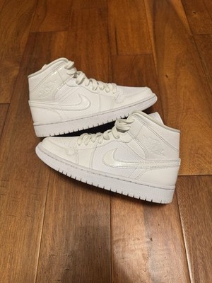 Size 8W/6.5M - Women s Nike Air Jordan 1 Mid Triple White - BQ6472 100