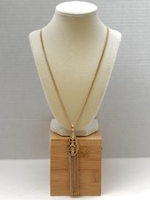 VTG Monet Gold Tone Teardrop Filigree Long Ta...