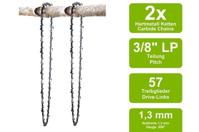 2 Hartmetall Sägeketten passend für Einhell PES 35/3TS | 40cm 3/8LP 57TG 1,3mm