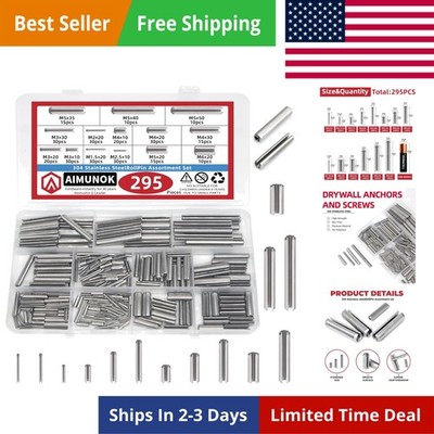 295-Piece Stainless Steel Roll Pin Assortment Kit - Spring Dowels, Slotted Te...