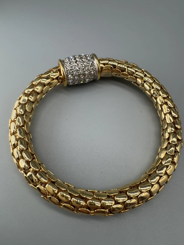 "Impresionante brazalete con abrazadera con bisagras tono dorado acento cristal Joan Rivers 6,5""" Foto 3 de 4
