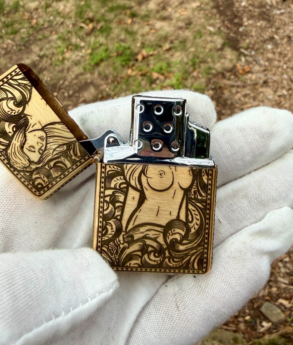 Pinup Girl Engraved Brass Zippo Butane Cigar Lighter Zippo