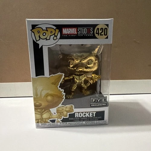 Funko Pop! Marvel Studios- Rocket Raccoon Chrome Gold #420 - FYE Exclusive