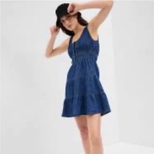 Organic Cotton Denim Tiered Mini Dress