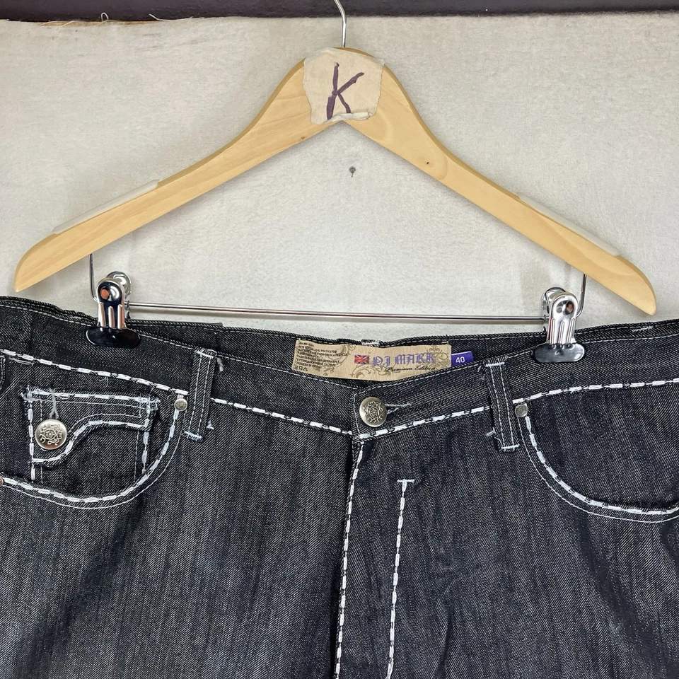 Pantalones Cortos Jean Vintage Y2k Sueltos Pierna Ancha Hip Hop Lavado Negro 41x14 14" Abierto Foto 3 de 4