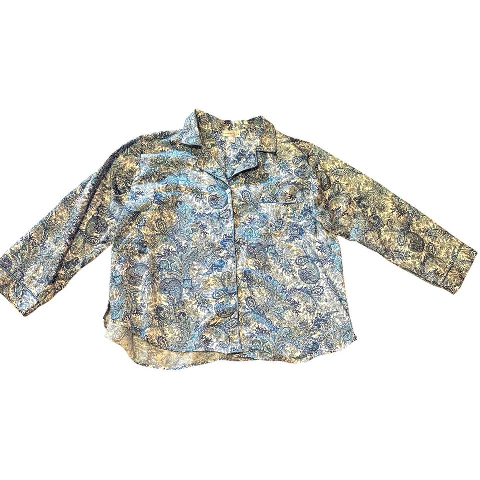 Conjunto de Pijama Miss Elaine Sliky Talla XL Top Pantalones Azul Paisley Estampado Floral Foto 4 de 4