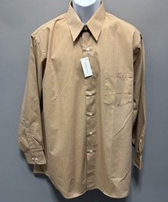 Vtg Van Heusen Long Sleeve Tan Button Down Dress Shirt End On End 17 32/33 NEW