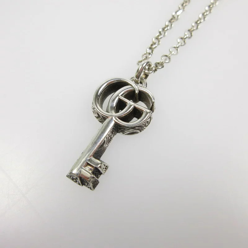GUCCI Double G Key Necklace 627757 Silver Pendant Unisex Authentic Pre-Owned