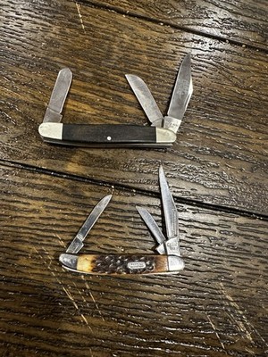MAC Tools & CAMP USA Pocketknife Lot, Bone/Wood Handle, Steel Clip Point, 3 Bla 