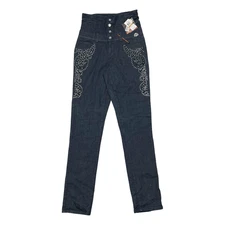 Vintage Y2K Dereon Jeans 7/8 Dark Blue High Waist Skinny Rhinestone Pants 2007