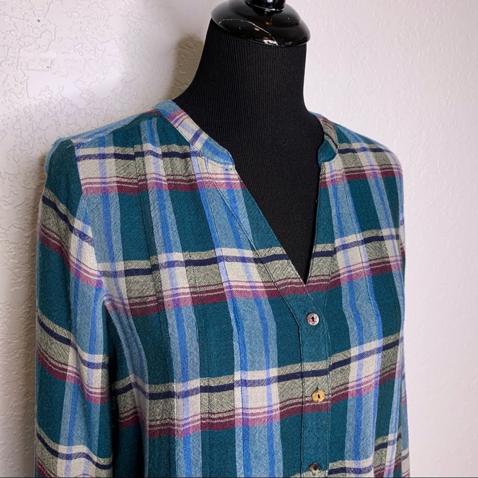 Anthropologie Akemi + Kin Lucie blue green plaid button down tunic size XS image 4