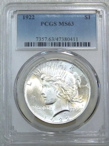 1922 Peace Silver Dollar PCGS MS63 Frosty White in New Holder #R252B