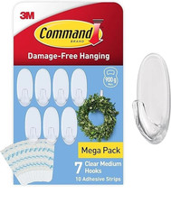 Command Utility Hooks Medium Value 7 Hooks White & 10 Adhesive Strips - NEW 0.71 per strip