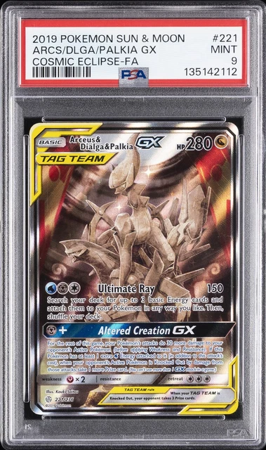 POKEMON SUN & MOON COSMIC ECLIPSE FULL ART/ARCEUS & DIALGA & PALKIA GX PSA 9