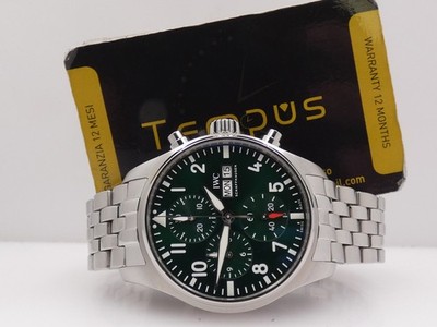CHRONOGRAPH IWC PILOT DAY DATE GREEN DIAL IW388104 AUTOMATIK STAHL UHR