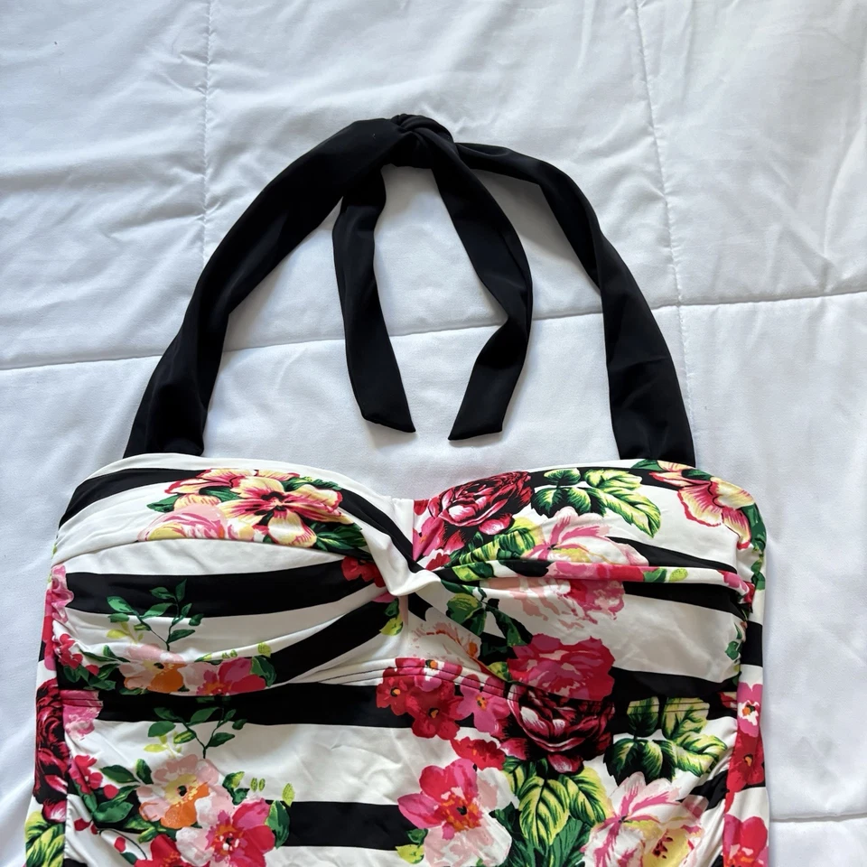 Купальник женский Jantzen размер 14 купальный костюм цветочный в полоску розовый белый пляжный - Изображение 2 из 4