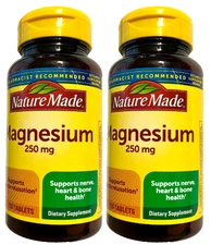 Nature Made Magnesium 250 mg Dietary Supplement 100 Tablets x 2 Pack=200 Tablets