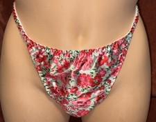 Vtg Styl Floral Colorful Stretch Satin String Bikini Panties Sz Frm 1X to 4X NEW