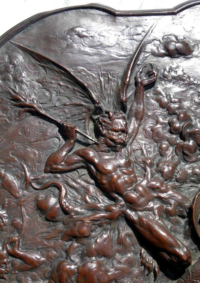 Antique c1878 Elkington & Co ~ St Michael Slaying the Devil Wall Plaque ~ 13.5" - Image 4 of 4