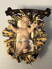 Vtg Fontanini Nativity Jesus And Manger, Crib, Resin Plastic- MCM Made In Italy