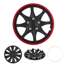 Tapacubos 4 piezas 16" cubierta de rueda negro rojo se adapta a tapas de rueda de acero para Rin R16 JDM