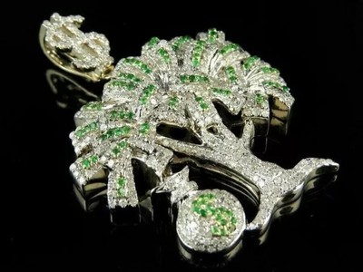 2.40Ct Round Cut Real Moissanite Money Bag Tree Pendant 14K Yellow Gold Plated