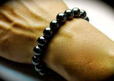 Hematite Magnetic Healing Crystal Ball Stretch Beaded Bracelet Unisex sz 7.5