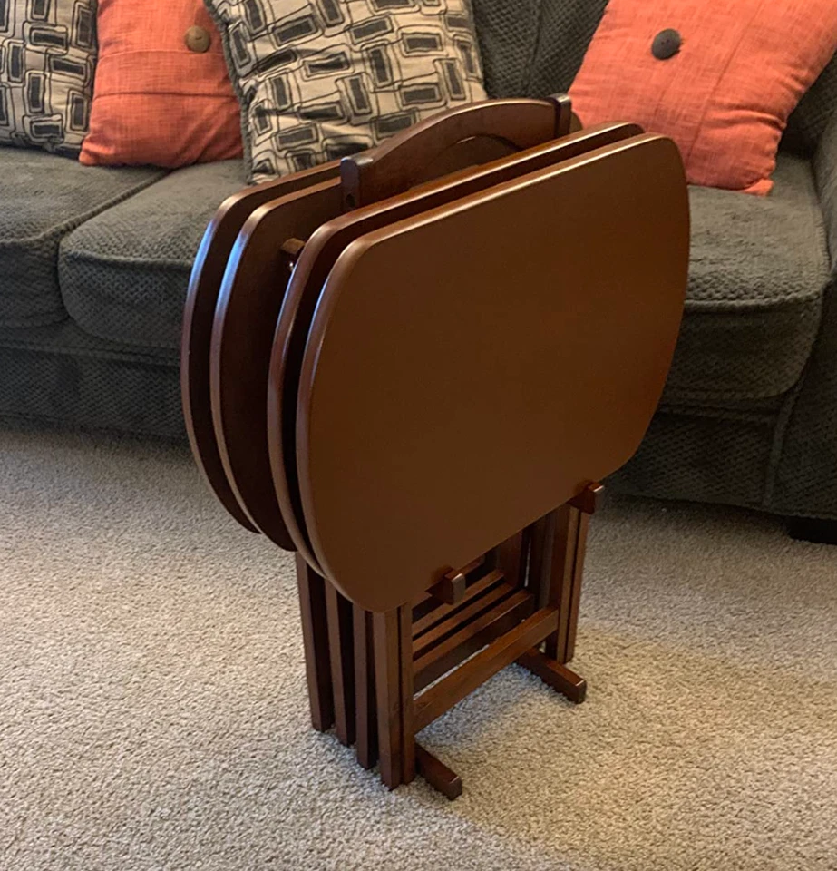 Juego de Mesa Bandeja Madera Acabado Nogal 5 Piezas Plegable Portátil Soporte TV Cena Snack Foto 2 de 4