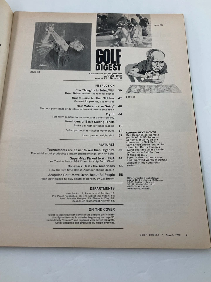 Revista Golf Digest de colección agosto 1970 Byron Nelson The True Swing Tenets Foto 2 de 2