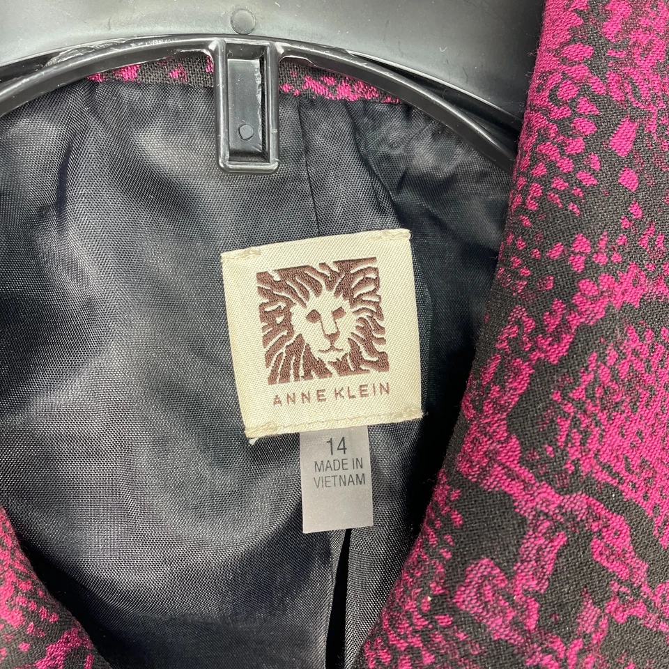 Abrigo Blazer Ann Klein Mujer Talla 14 Rosa Oscuro Negro Estampado Serpiente Negocios Carrera Foto 3 de 4