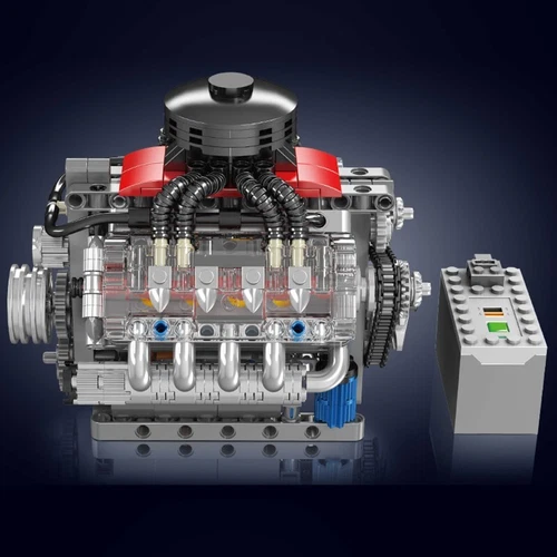 487 Teile 10171 V8 Engine Motor Bausatz Technik Klemmbausteine DIY Spielzeug - Bild 15 von 21