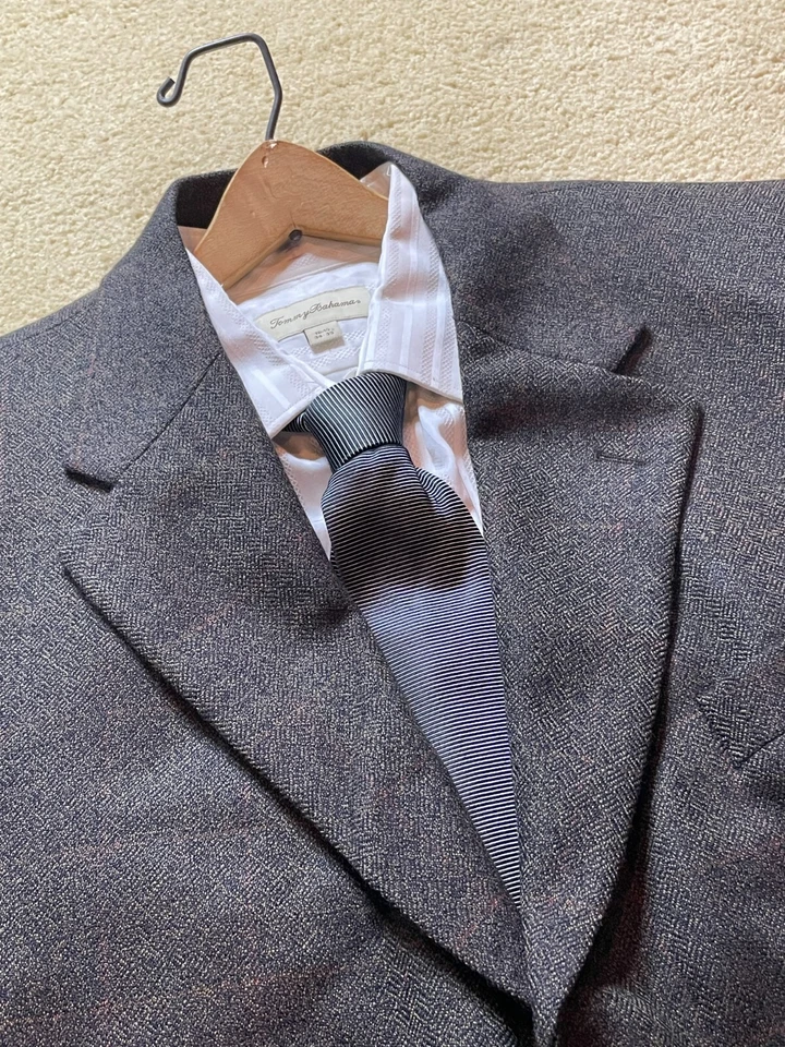 Claiborne Worsted Lambswool Glen 格子灰色运动外套西装外套 44L — 第 2/4 张图片