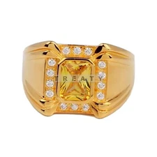 Citrine Emerald Cut With 925 Sterling Silver Gold Plated Ring For Men's #56
