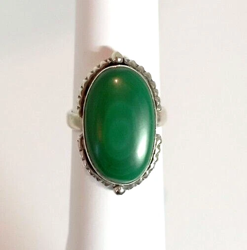 Bague En Argent 925 Avec Malachite - Taille 53, Poinçon 925, Occasion