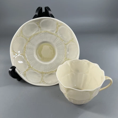 Vintage Belleek Ireland Porcelain Shell Yellow Ivory Cup & Saucer 6th Mark