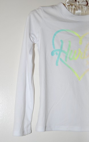 NWT Hurley Little Girls White Long Sleeve Rainbow Heart Logo Rash Guard sz 4 - Picture 4 of 10