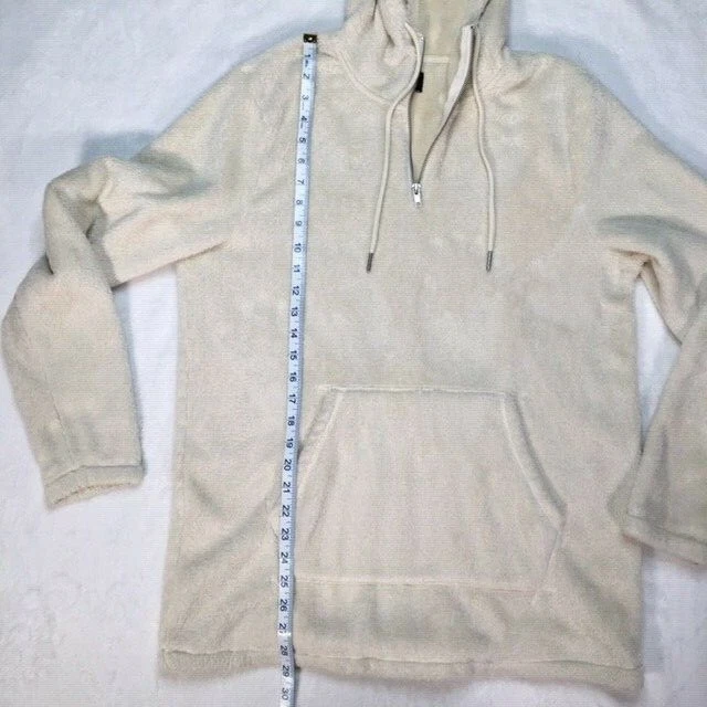 OFF WHITE Felpa uomo Pacsun fuzzy morbida felpa con cappuccio 1 4 zip pullover beige avorio felpa media