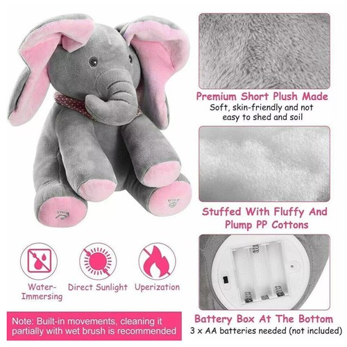 Singing Baby Talking Toys Peek-a-boo Elephant Plush Toy Doll Soft Stuffed Animal - Picture 6 of 13
