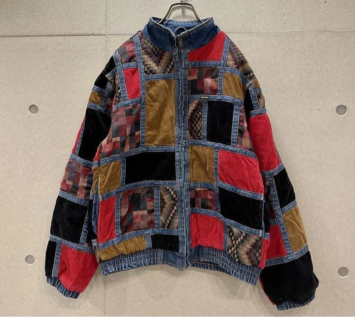 Supreme Corduroy Patchwork Denim Jacket FW18 Blue Red Box Logo Size M