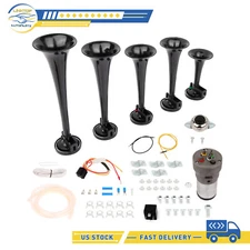 Loud 5 Trumpets 130 dB 12V Black Air Horn High Pressure Air For Car Truck new