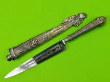 Vintage South American Gaucho Engraved Knife Dagger w/ Scabbard