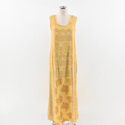 Citron Bohemian Dress Womens Size M Boho Jacquard Sleeveless Yellow Maxi Shift